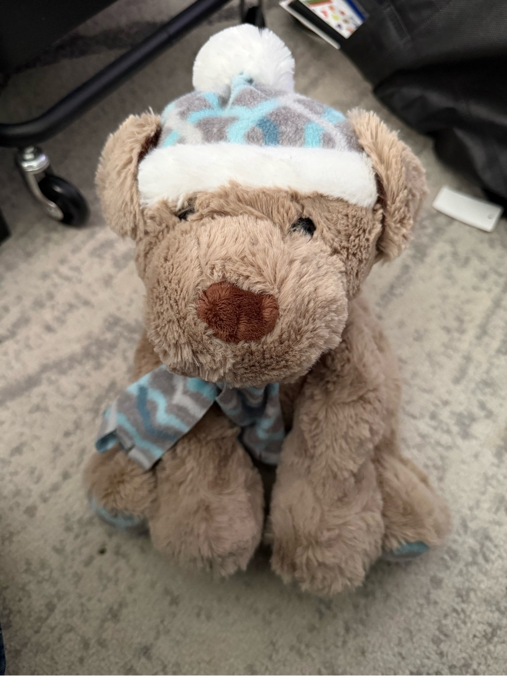Cozy Brown Plush Bear with Blue Accent Hat & Scarf - Kids Stuffed Animal